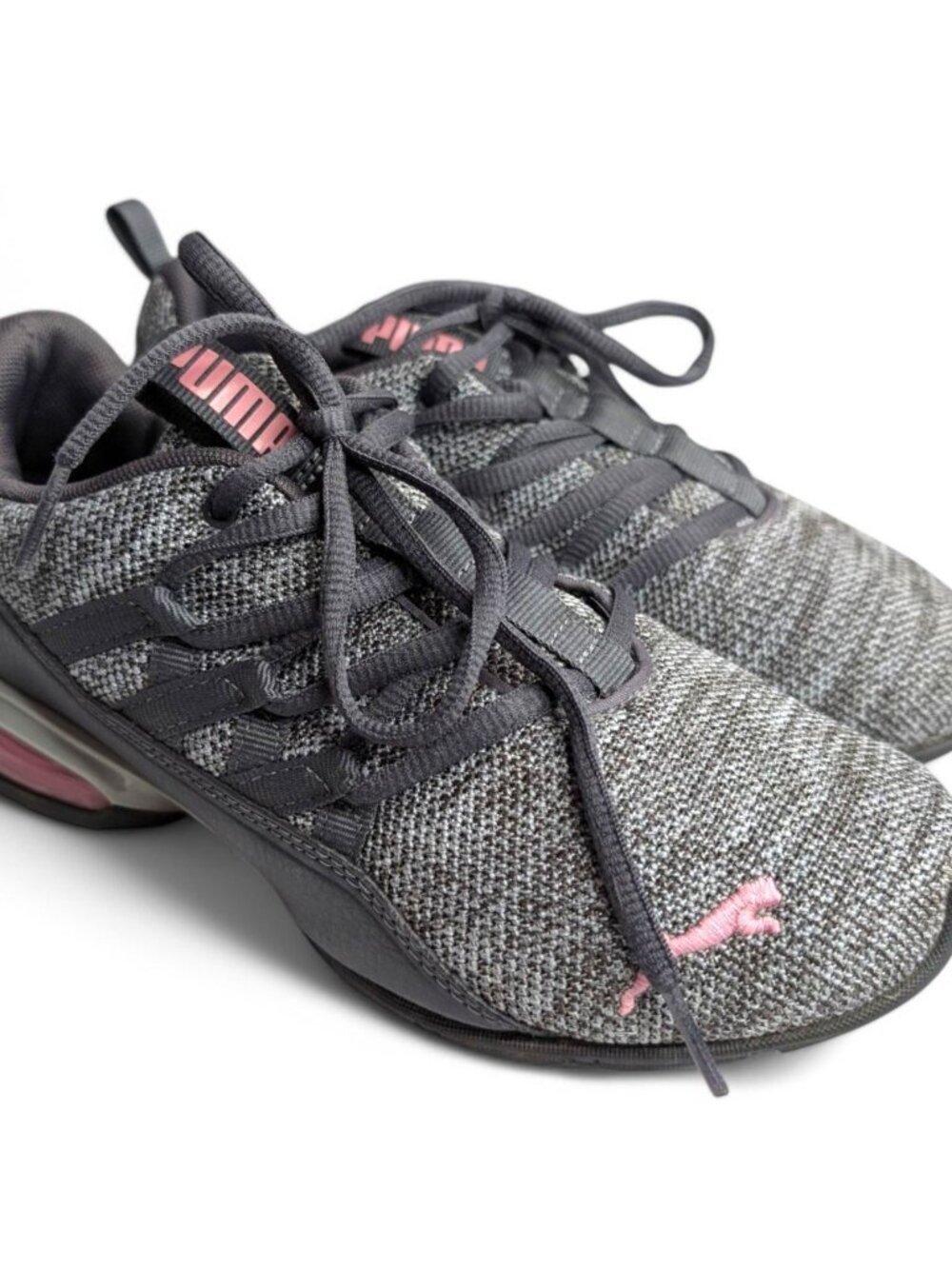 Puma Women's Sneakers Size 6 - Gray Knit with Pink Accents - Air Cushion Sole